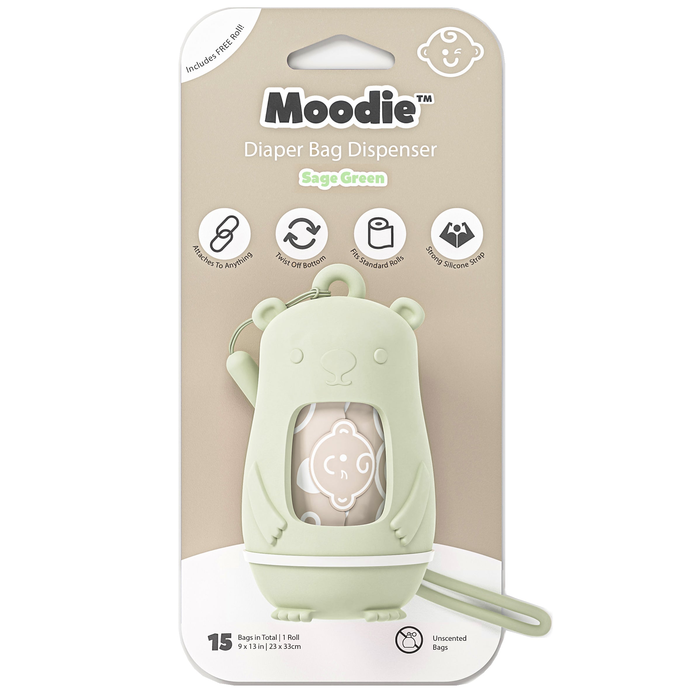 Teddy Bear Disposable Nappy Bag Dispenser SAGE GREEN Moodie