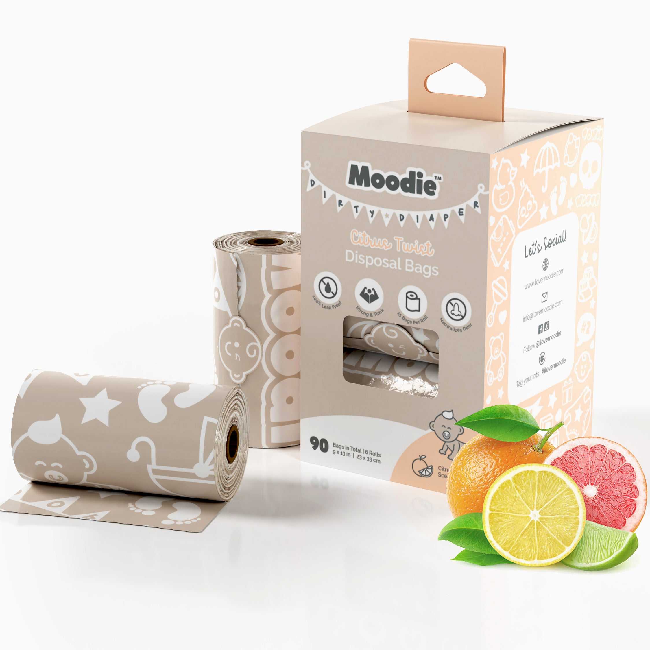 Baby Disposable Nappy Bags CITRUS TWIST Scented 6 Roll Refill Pack