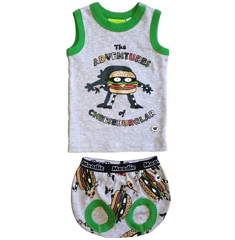 Cheeseburglar 2-Piece Clothing Set for Baby / Cotton Tank Top & Bloomer Set / Boys Pajamas (Infant - 24 Months Toddler) - Moodie 